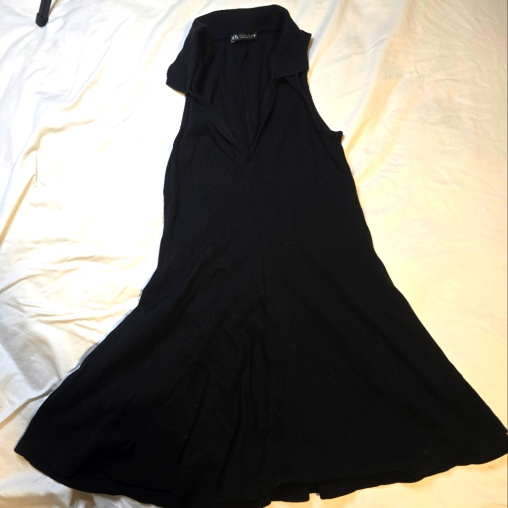 Zara Black Collared A-Line Cocktail Dress